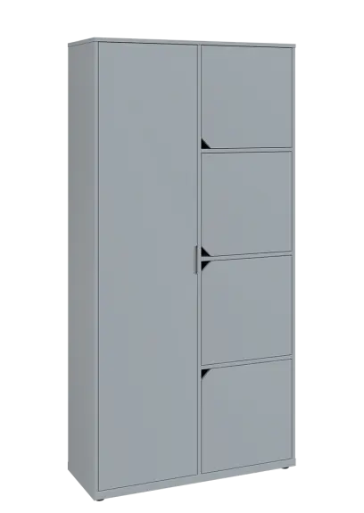 KSR6-82 L skříň šatní, 1x výsuvné ramínko, 4x dvířka, 2053x1022x400 mm, provedení levé, šedá